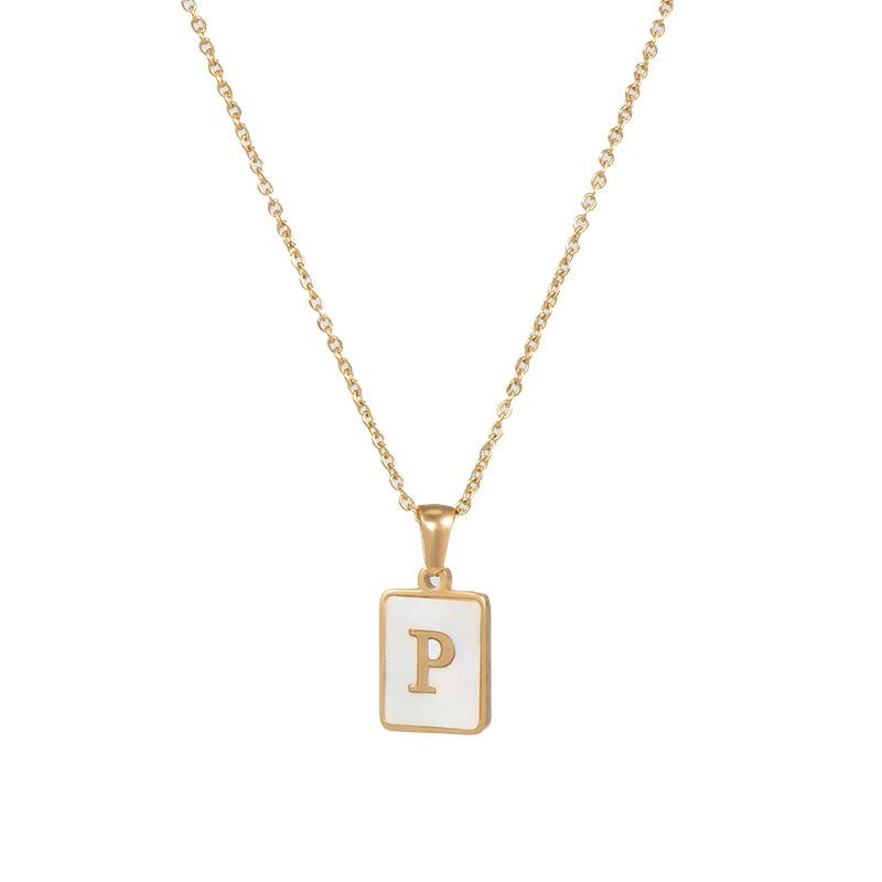 E.B.belle Minimalist Mother of Pearl Shell Stainless Steel Tarnish Free Initial Necklace Gold Plated Letter Necklace for Women