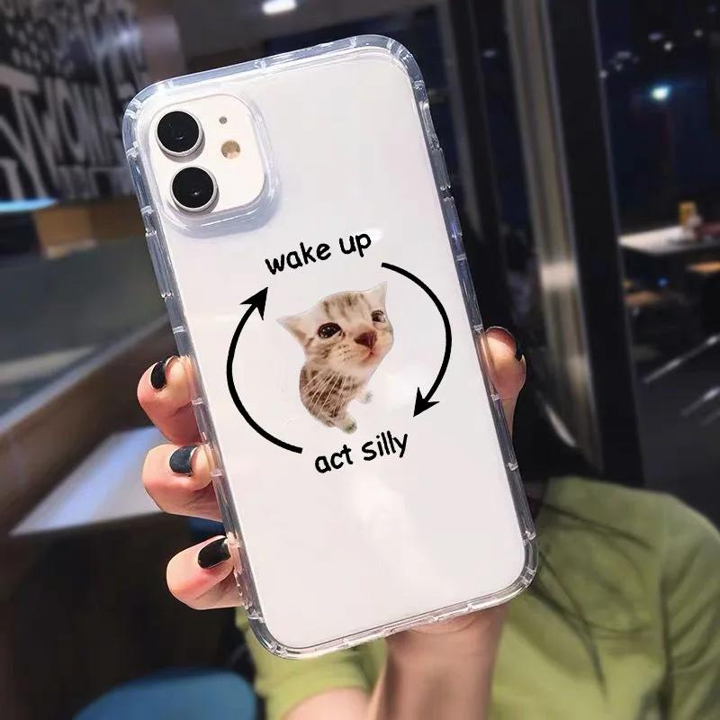 

Funny Cat Meme Shell Case for IPhone 11 15 16 14 Pro MAX 13 12 XS X SE20 XR 7 8Plus Clear Shockproof TPU Phone Cover iPhone XS MAX