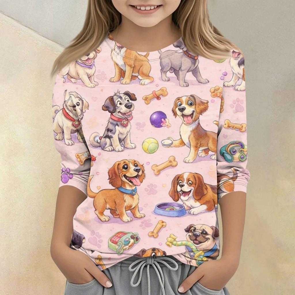 Kids Animal Print Crew Neck Three Quarter Sleeve Casual T Shirt Soft Comfortable Fabric Suitable for Everyday Wear and Play