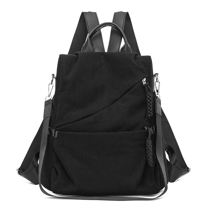 Zaino in Velluto a Coste Monocolore Cartella Scolastica da Studente Zainetto Piccolo da Pendolare da Donna Borsa a Spalla Multifunzionale