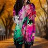 New In Autumn Cat Universe Print Plus Size Dress Women O'neck Long Sleeves Casual Pocket Dresses