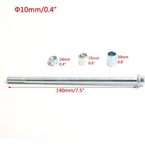 Minho 10mm 190mm Front Rear Axle with Bushing 6mm 15mm 20mm Fit for Motorcycle Pit Dirt Bike Moped Scooter QUAD ATV Mini Bike Parts