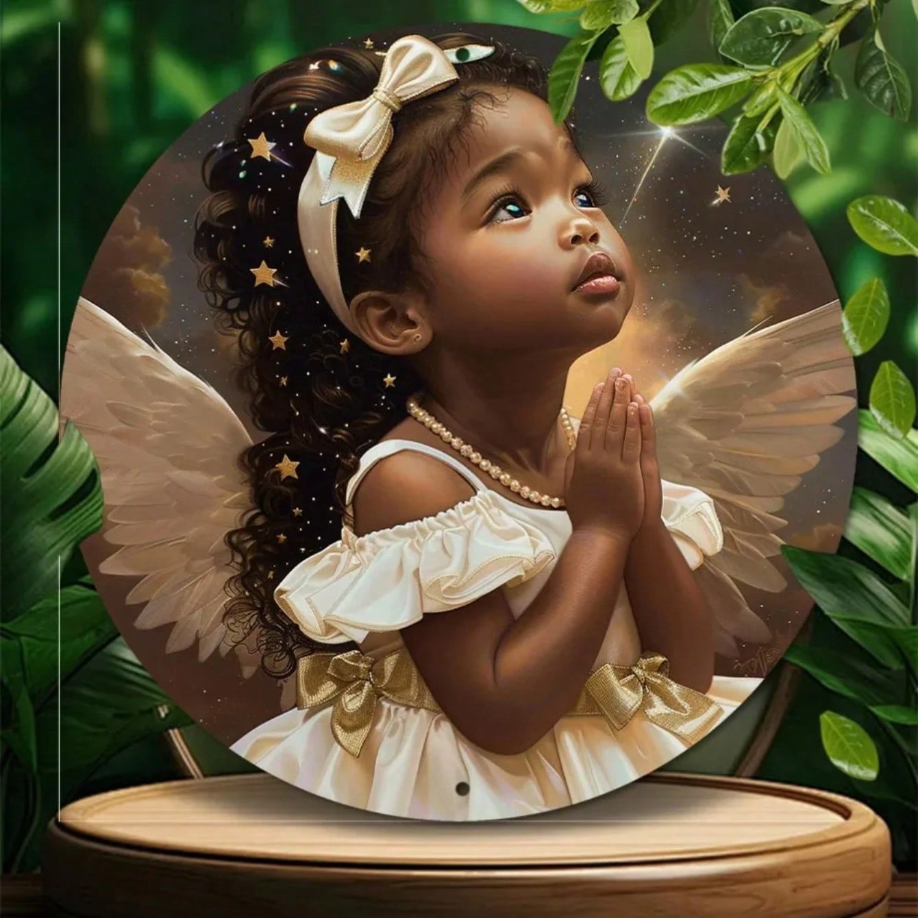 Metal Wall Art Angel Theme Circular Wreath Decor for Garden Farmhouse Home