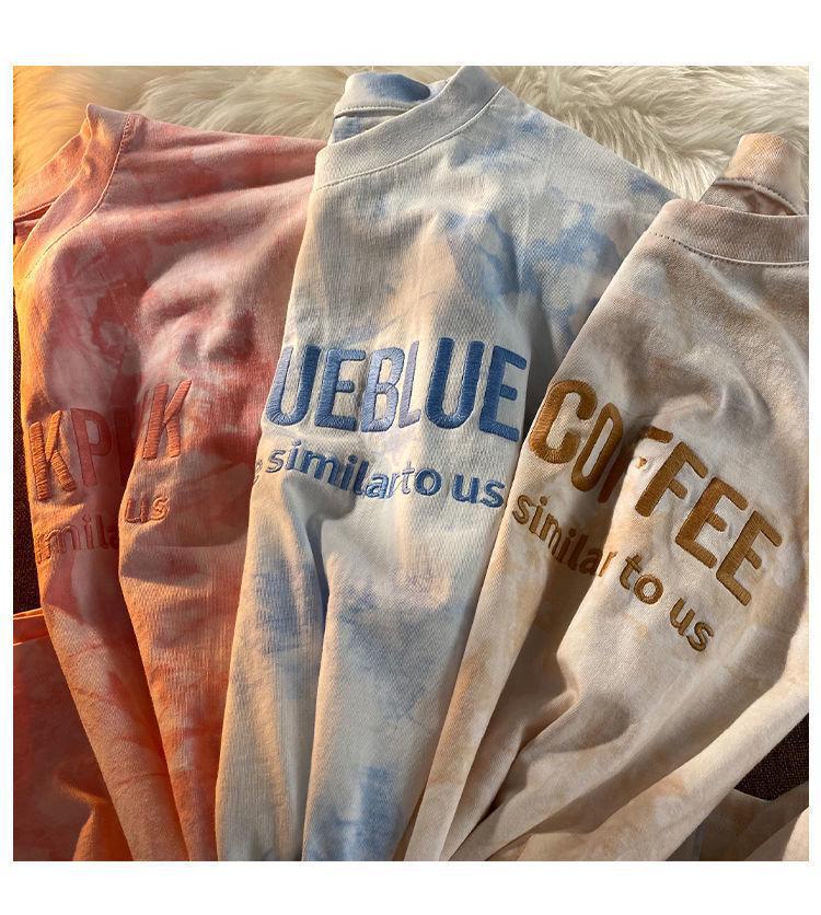 Sommer 2022 Tie-Dye Kurzarm-Tops mit gestickten Buchstaben für Frauen und Paare