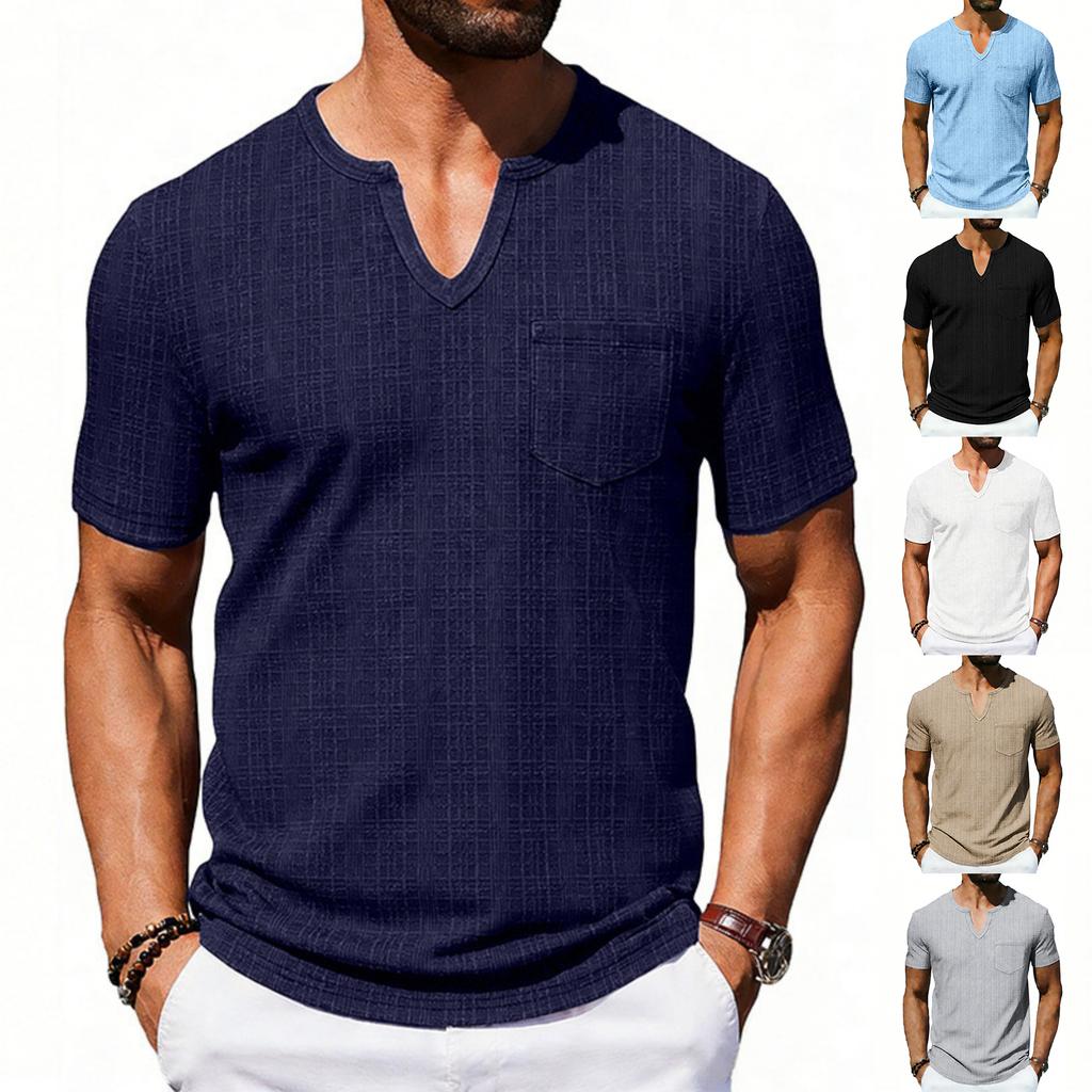Herren V-Ausschnitt Kurzarm T-Shirt mit Tasche Lässig Lockerer Schnitt Leicht Atmungsaktiv Sommer Oberteil für den täglichen Gebrauch