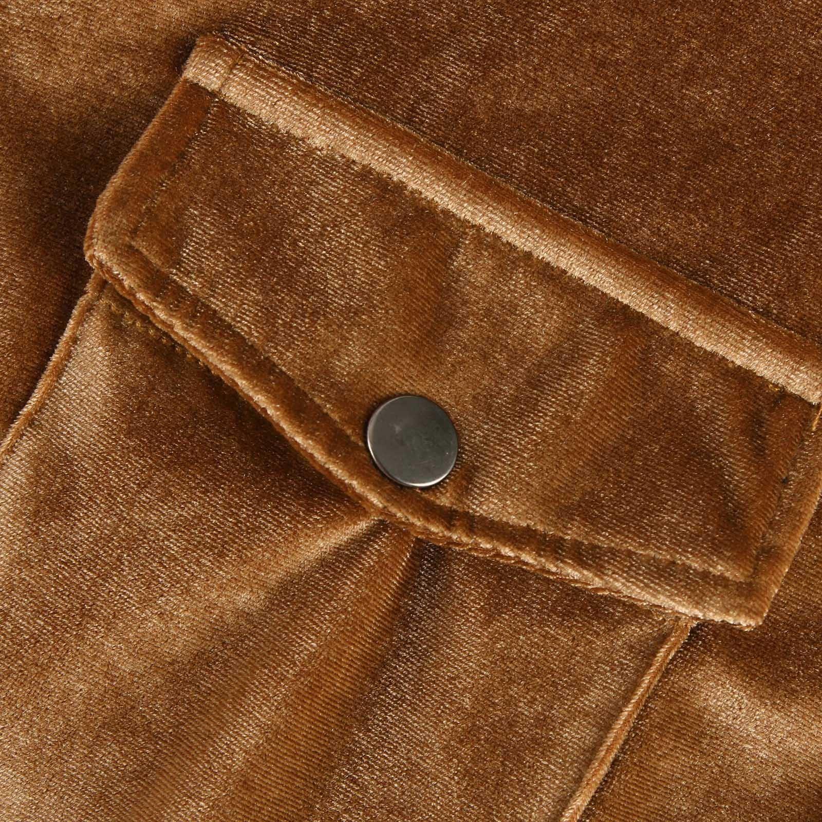 Женская модная повседневная золотая бархатная куртка с длинным рукавом и карманом на поясе — фото 5