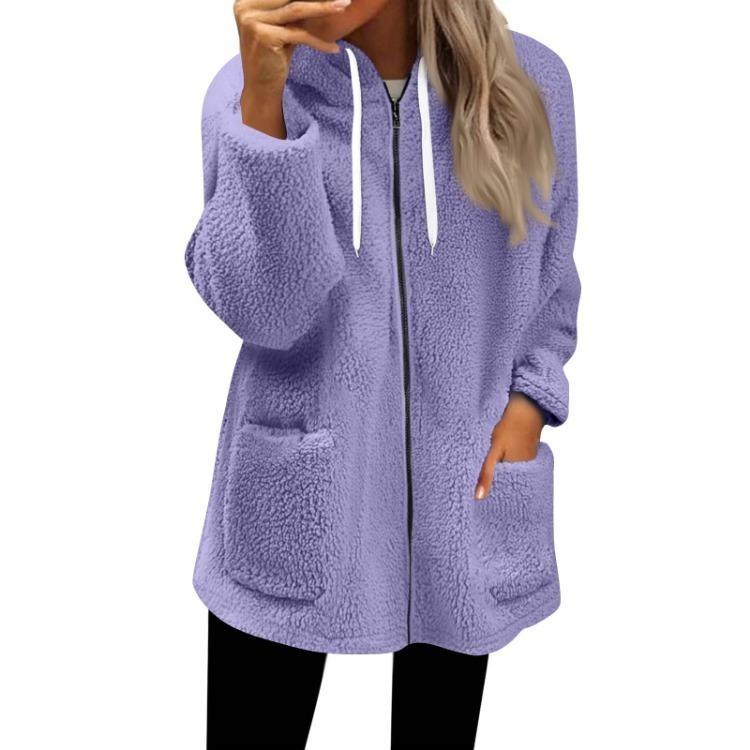 Fall Casual Oversized Fleece Hoodie Women Long Sleeve Zip Up Pullover Hooded Sweatshirt Jacket