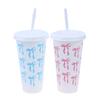 1Pc 710Ml Kawaii Bow Reusable Party Cups With Straw Lid Coffee Juice Tea Cute Tumbler With Straw Plastic Cups Summer Gifts