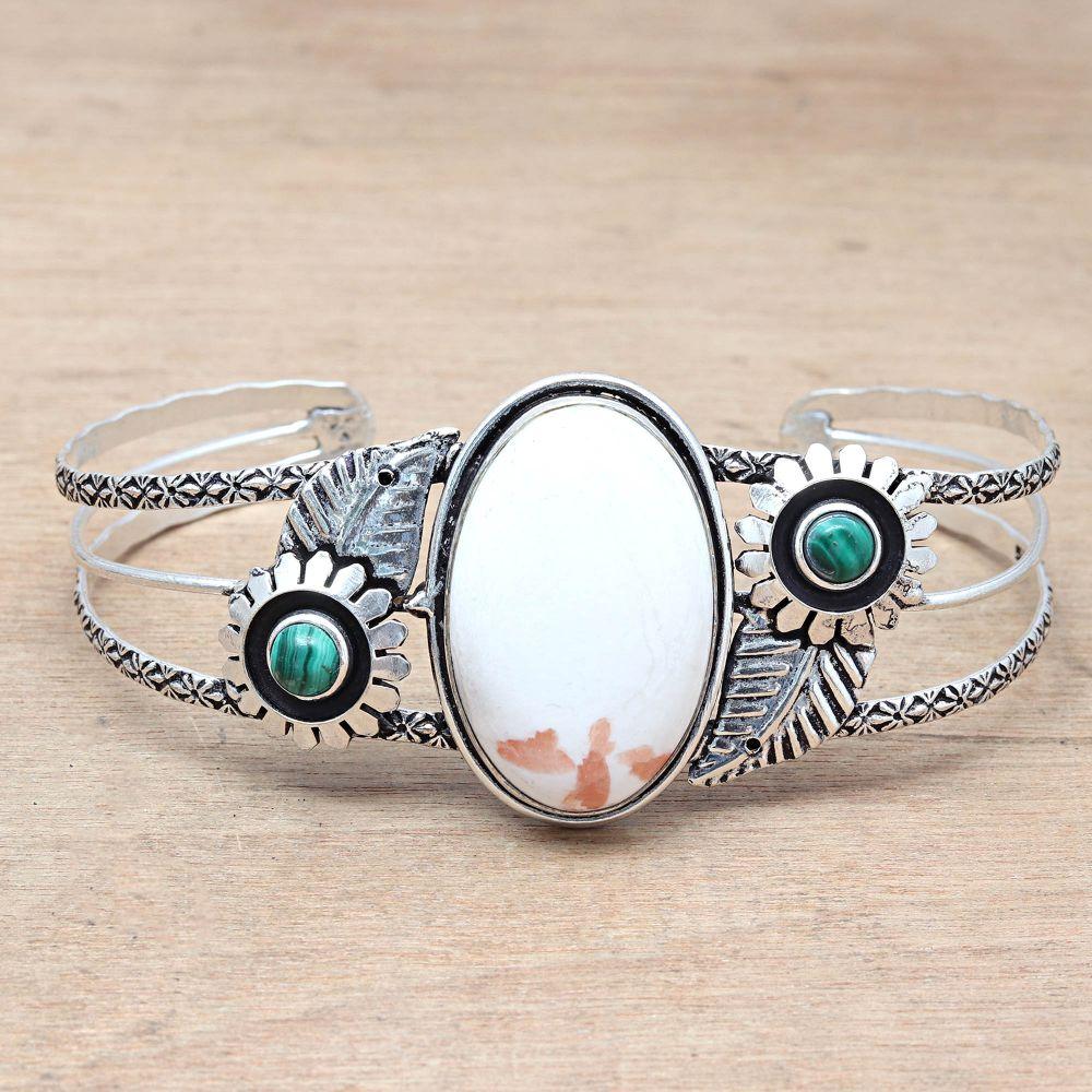 Scolecite Shell Gemstone Antique Jewelry Cuff Bracelets 7''Adjustable