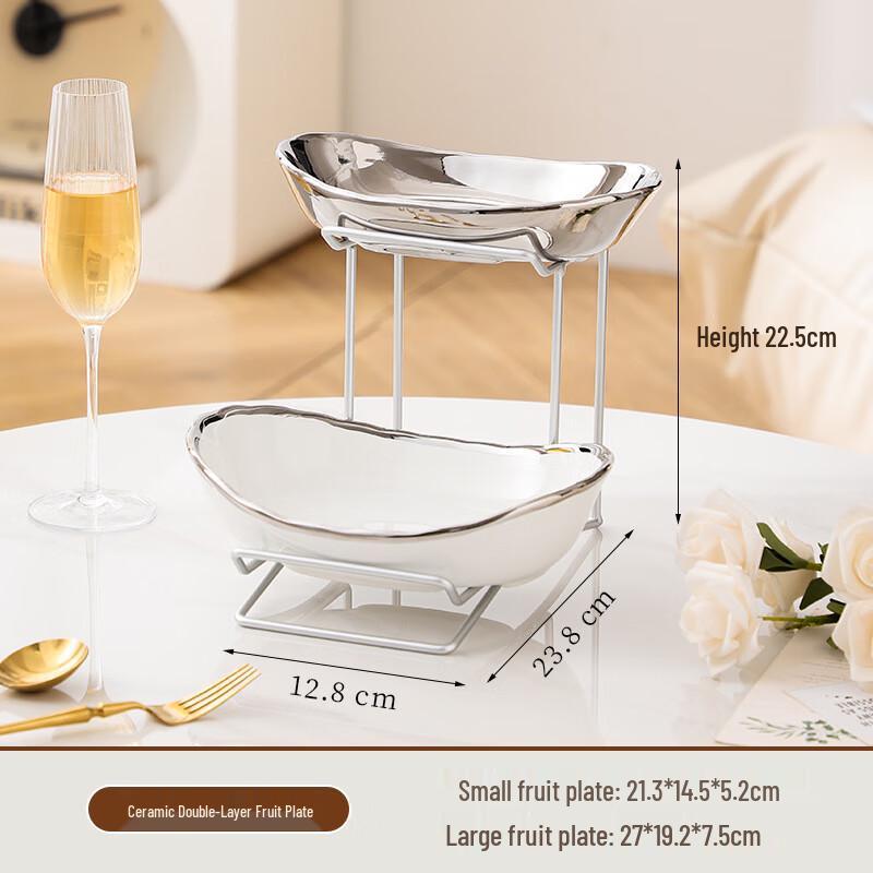 ZISIZ Double-Layer Ceramic Serving Stand with Iron Rack