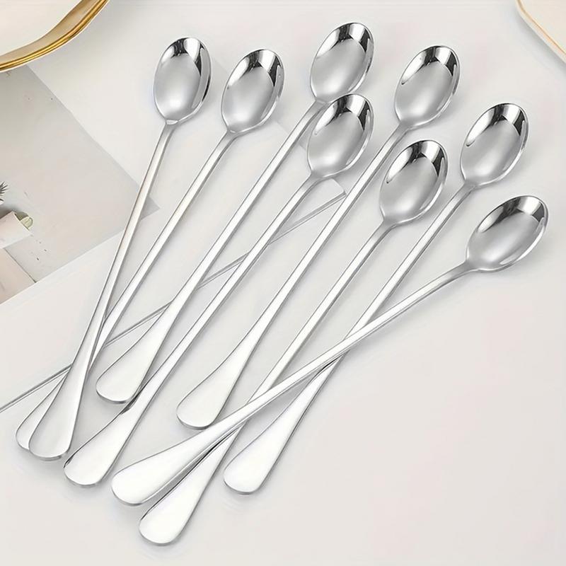 Tea Spoons 8X Cocktail Spoon Long Handle Stainless Steel 7.87in Iced Teaspoon Home Bar Drink Stirrer Tableware Set For Ice Cream