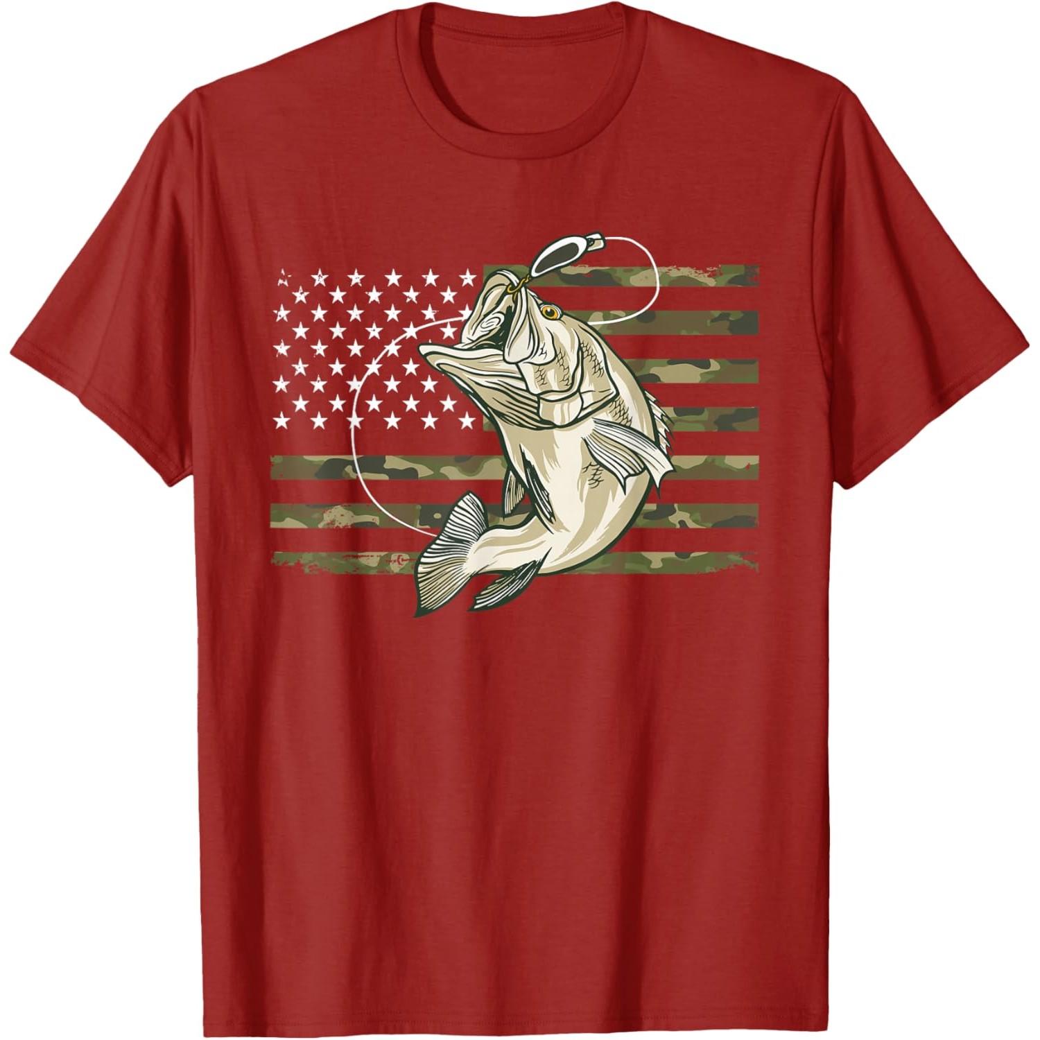 Fishing Camouflage US American Flag Bass Fish FisherUnisex Camo TShirt S