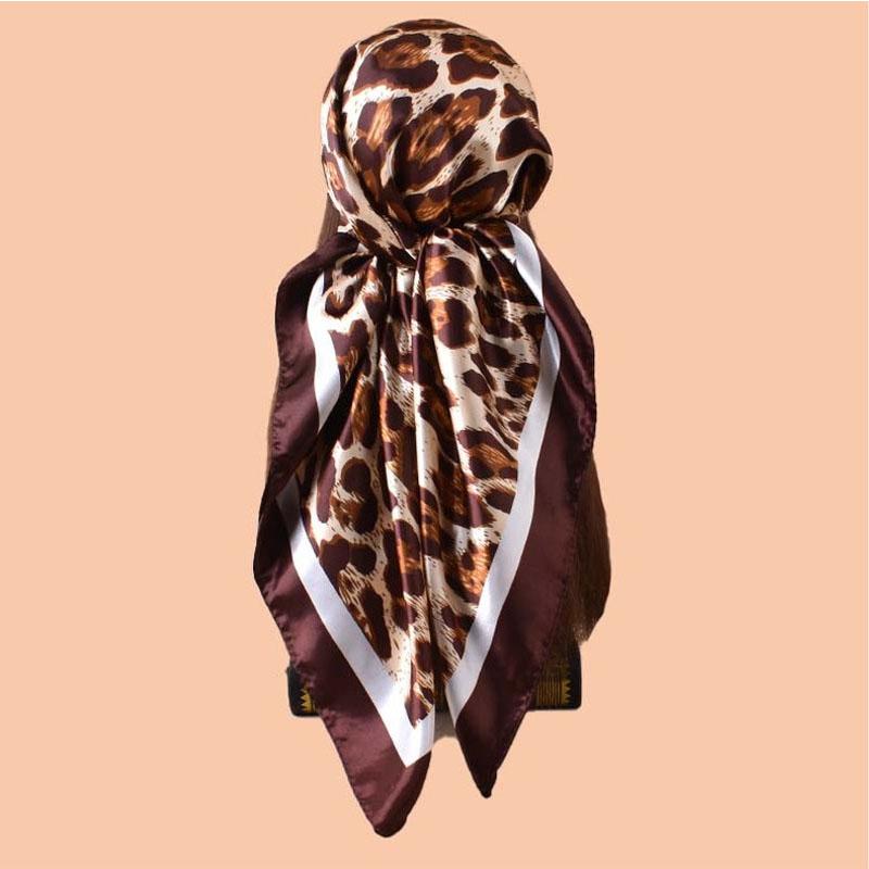 Leopard Square Silk Scarf Women Luxury Design Satin Print Hijab Scarves Pareo Bandana Ladies Shawl Wrap Headband Foulard 90*90cm