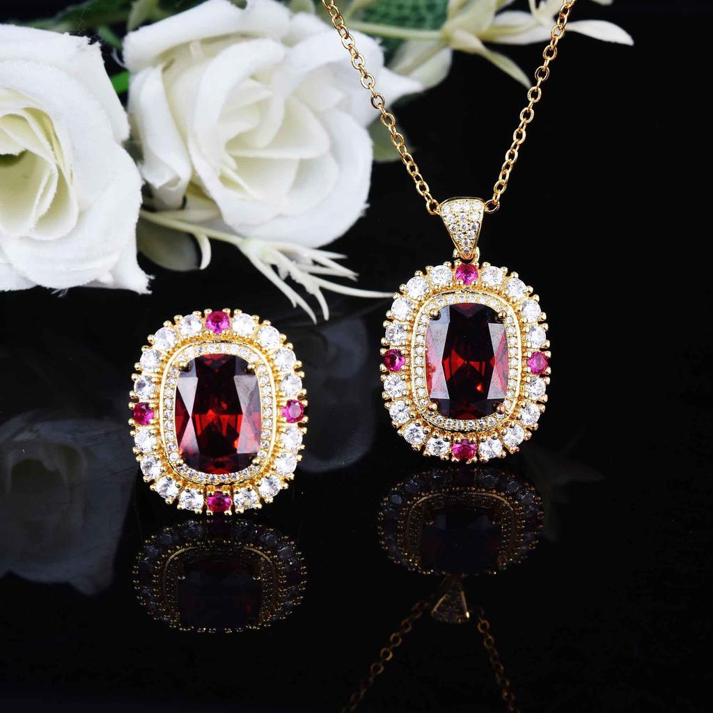 Haute Couture Jewelry Fortune Topaz Pendant, Luxury Ruby Set Engagement Ring Necklace