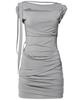 Peulleeoeob Asymmetrical Draped Strap Roll-Up Dress (Fl-171_Gray)