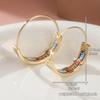 Exquisite  Gold Color Metal Round Geometry Paste Enamel Pattern Hoop Earrings for Women Jewelry