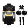 Girls Cheer Leader Costume Long Sleeve Diamonds Dance Jumpsuit Cheerleading Hand Flower Bowknot Hair Ties