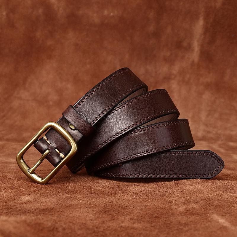 2.8CM Wide Retro Style Genuine Cowhide Leather Belt for Women - Versatile and Fashionable for Jeans