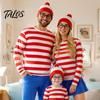 Costume Gioco di Ruolo per Bambini Adulti Halloween Camicia a Righe Rosse Bianche per Adulti Bambini, Occhiali da Secchione Felpa Girocollo Cappello Inclusi, Uomini Donne Bambini