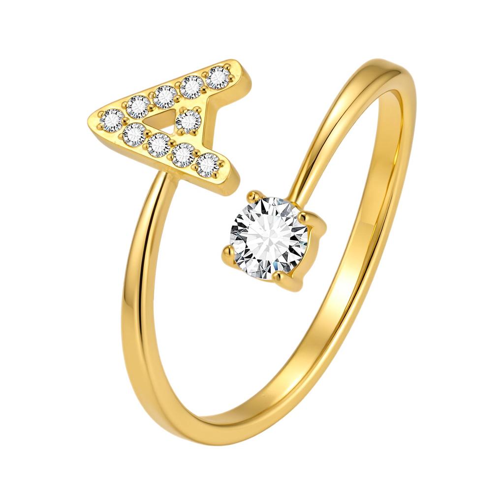 Chic Zircon Initial A-Z Letter Rings for Women Girls Adjustable Opening Ring Name Alphabet Female Wedding Fashion Jewelry Gift