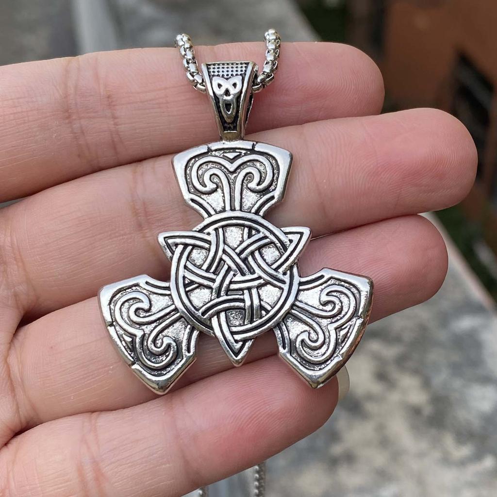 Vintage Nordic Style Knot Culture Meets Gold Pendant Titanium Steel Necklace Sweater Chain Accessories