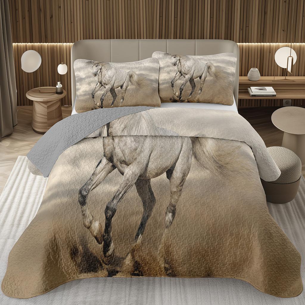 Running Wild Horses Print Quilted Bedspread Coverlet 2/3-Piece Rustic Bedding Set Reversible Lightweight Quilt Set Queen/Full