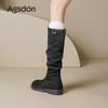 Augustine Boots New Autumn Tall British Style Black Knight Boots Retro Pile Boots