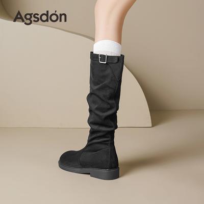 Augustine Boots New Autumn Tall British Style Black Knight Boots Retro Pile Boots