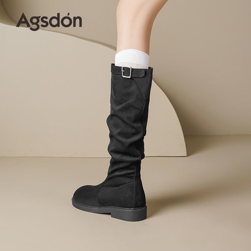 Augustine Boots New Autumn Tall British Style Black Knight Boots Retro Pile Boots