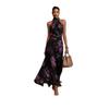  New European and American Style Independent Station Neck Printing Chiffon Long Dress Holiday Style Waist Thin Pleated Dress