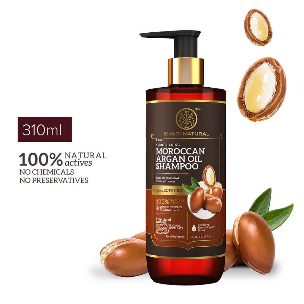 Khadi Natural Powered Botanics Moroccan Argan Shampoo 310 Ml For Dry Frizzy Hair Paraben Silicone Sulphate Free