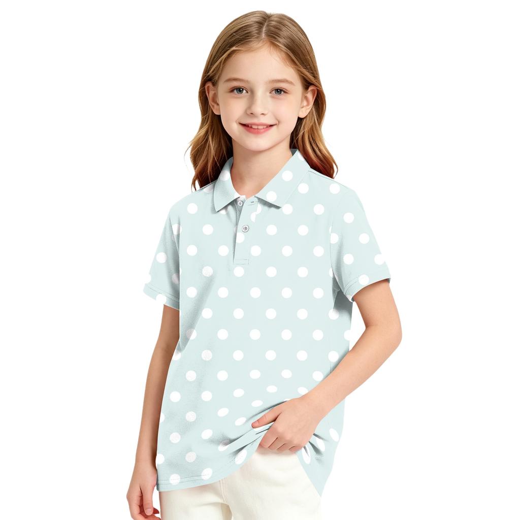 Girls Polka Dot School Uniform T-Shirt Casual Top for Everyday School Wear