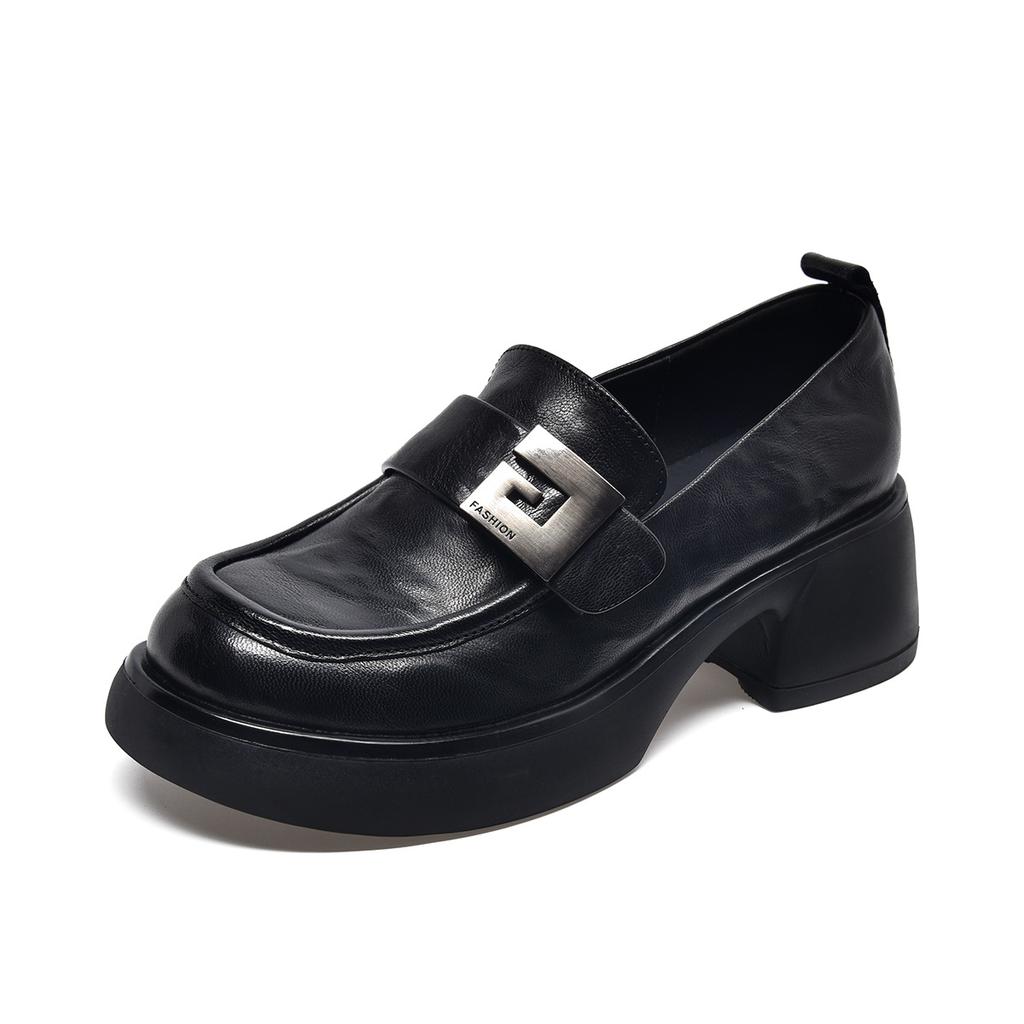 Platform Shoes Women's 2025 Autumn Round Head Waterproof Table Muffin Heel One-pedal Loafers Small Leather Shoes Single Shoes for Entities