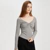 Shetu Women's American Retro Twist Knit Long Sleeve T-Shirt