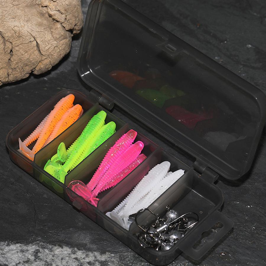 Soft Fishing Lures 35pcs Soft Plastic Lures Set with Box for Trout Redfish Saltwater/Freshwater Fishing