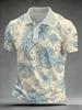 Plus Size Men's Short Sleeve Polo Shirt with Elegant Pattern, Casual Lapel T-Shirt with Enlarged Paisley Print, Outdoor Stretchy Short Sleeve Shirt In