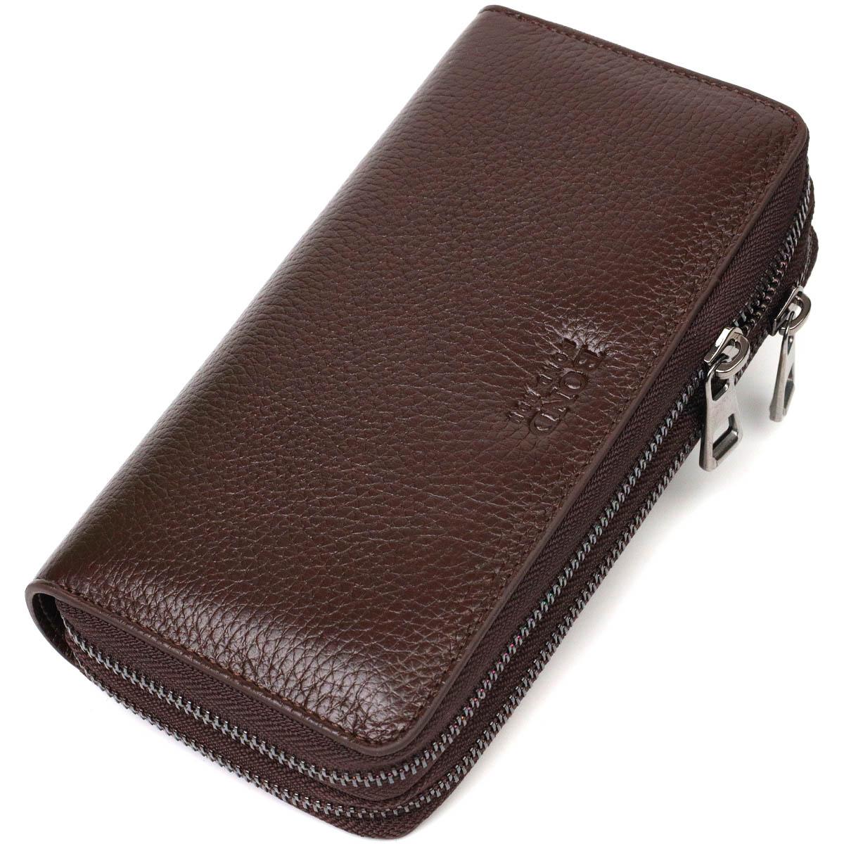 

Roomy men s clutch with two compartments made of genuine BOND-WALLET 22025 Brown
