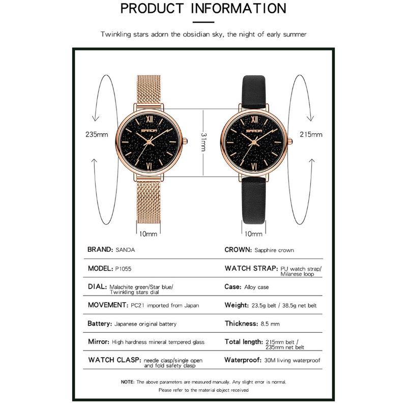 SANDA Ceas electronic rezistent la apă Ceas cu quartz pentru femei
