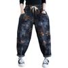 Vintage Print Loose Harem Pants Women High Waist Casual Pocket Denim Pants Streetwear Fashion Jeans