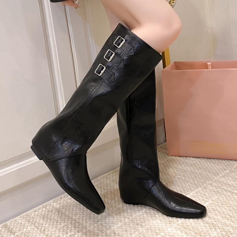 Women's Long Boots Flats Designer Knee High Leather Shoes  Winter Fashion Chelsea Boots New Walking Elegant Ladies Boots