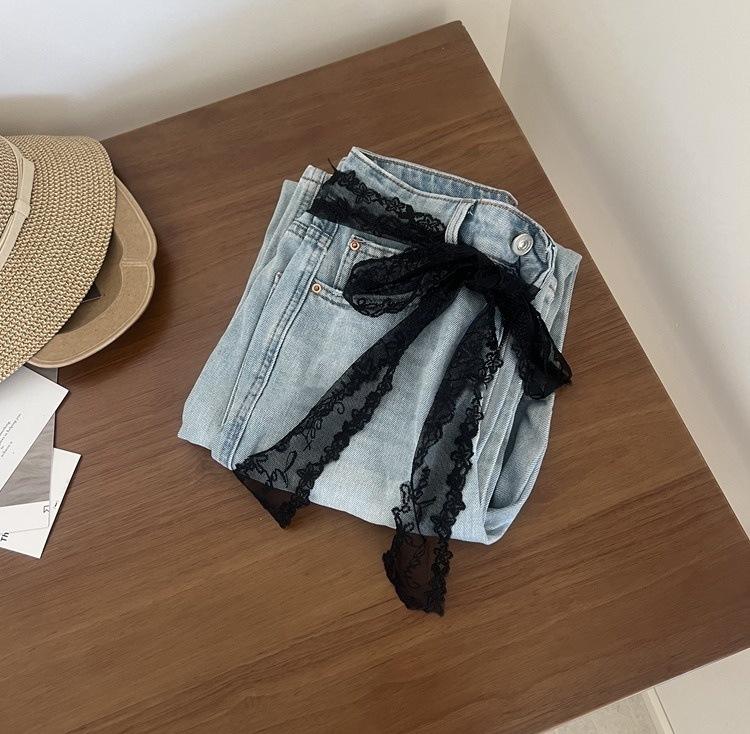1Pcs Bow Thin Lace Waist Belt Floral Tie Up Dress Jeans Belt Streetwear Lace Skirt Lace Shawl Y2K Long Lace Waistband