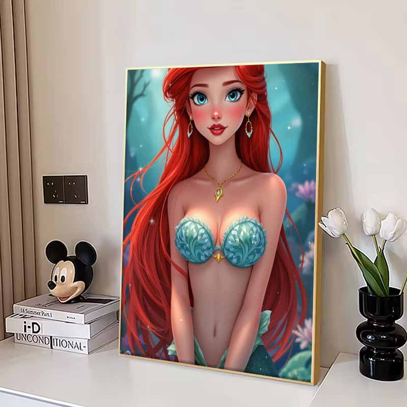 Disney 5D DIY Diamond Painting Ariel Illustration From The Little Mermaid Full Round Diamond Mosaic Cartoon Embroidery Art Painting for Home Decor