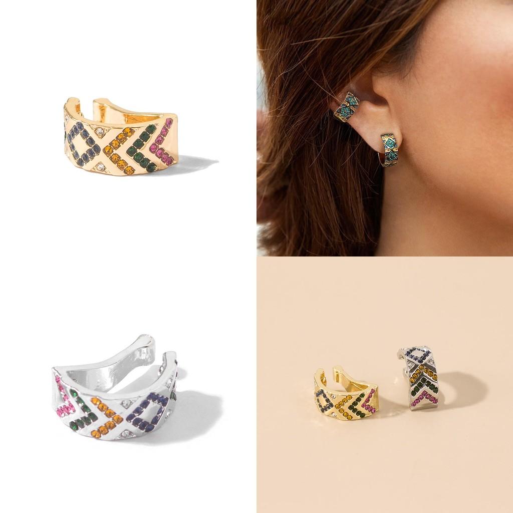 Modern Alloy Ear Clips For Women Colorful U-shaped Rhinestone Fashion Jewelry