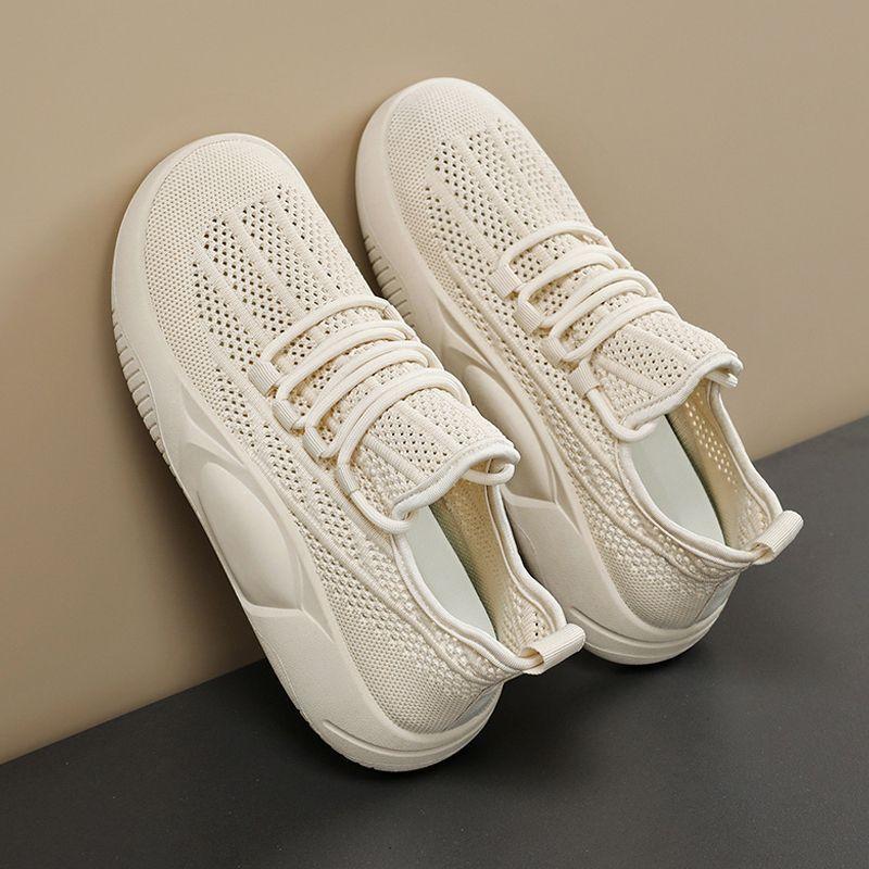 Breathable Women's Shoes Flying Woven Mesh Mesh Shoes Hollow Thin Lightweight Sports Shoes Casual White Shoes