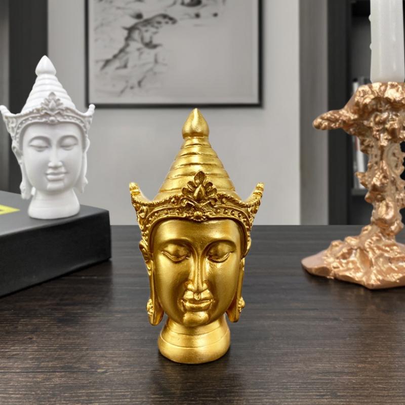 Miniature Buddha Head Statue Creative Southeast Asia Antique Buddha Sculpture Resin Handicraft Zen Home Decorative Figurines