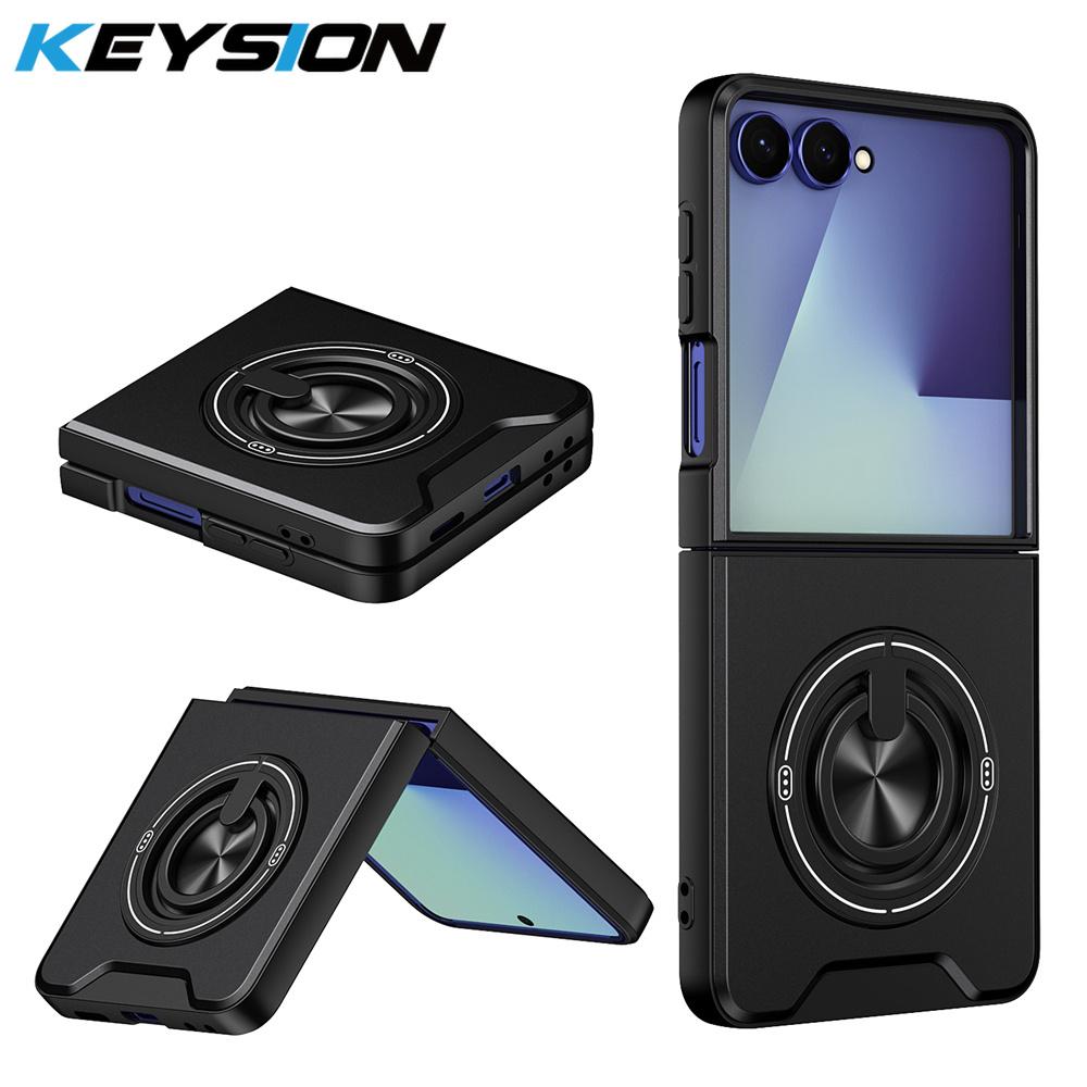 KEYSION Magnetic Phone Case for Samsung Z Flip 8 7 FE 6 5 Silicone+PC 360°Ring Stand Shockproof Cover for Galaxy Z Flip 5 6 7 8