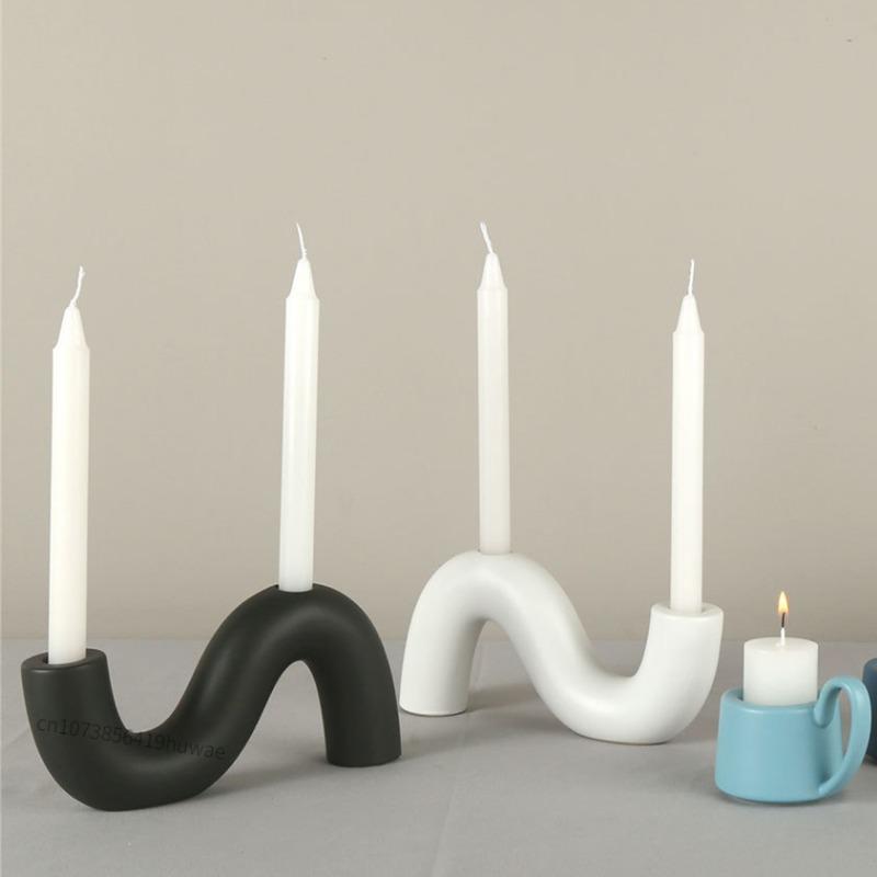 Top Quality Silicone Candle Holder Mold Crystal Mirror Epoxy Resin DIY Mould for Cement Gypsum Arched Candlestick Home Decor