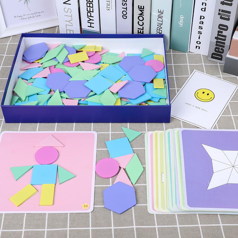 Puzzle wooden building block children's early education puzzle geometric three-dimensional shape cognitive toy tangram