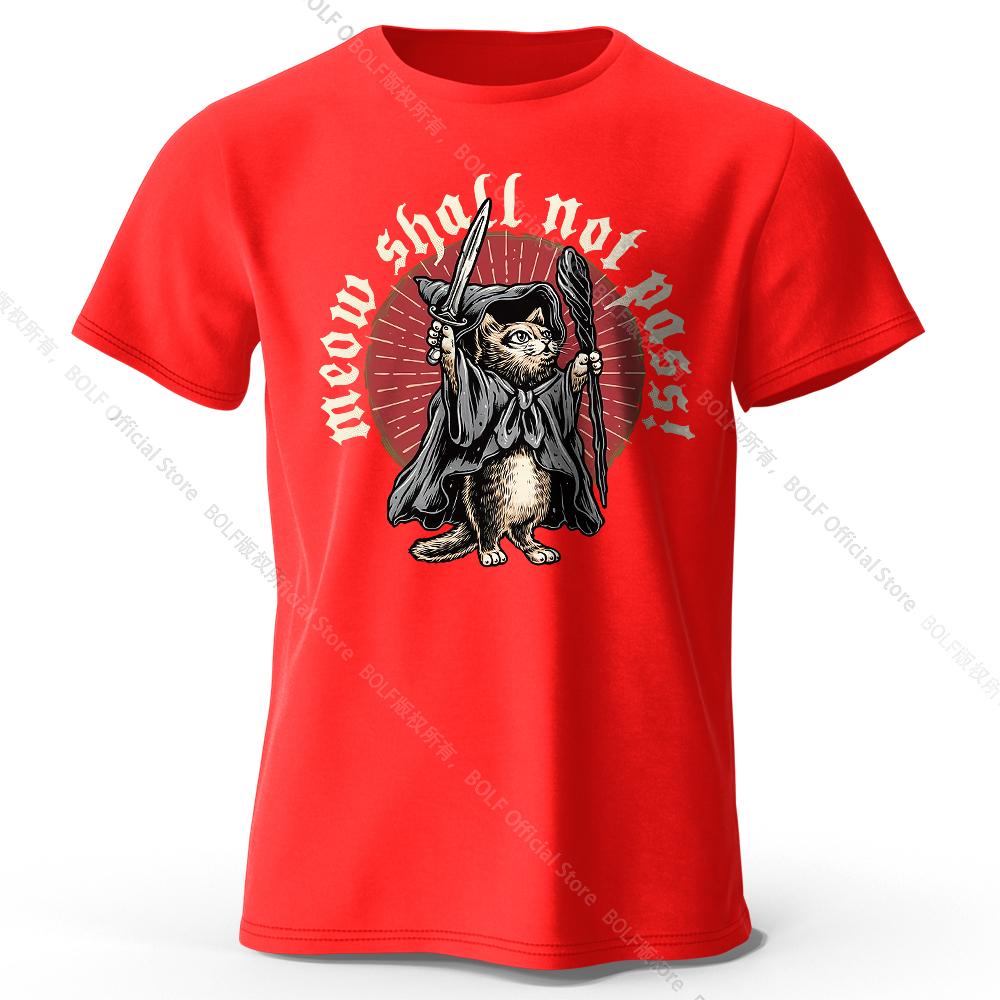 Men's Meow Shall Not Pass Printed T-Shirt 100% Cotton Oversized Cat Graphic Tees for Women Summer Tops Nerd Streetwear