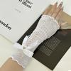 Elegant Sweet Long Bow Fingerless Gloves Women Elastic Ruffle Decorative Sleeves Outdoor Sun Protection Wrist Arm Cover